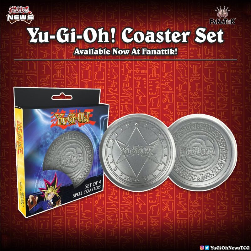 ❰𝗙𝗔𝗡𝗔𝗧𝗧𝗜𝗞❱This set of 4 Yu-Gi-Oh! drinks coasters, featuring 2 spell designs, c...