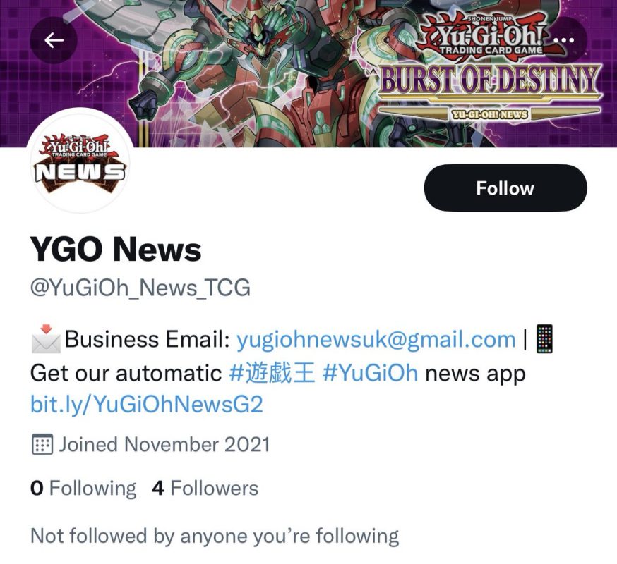 Hi,Please be careful and report on this fake account @YuGiOh_News_TCG ...