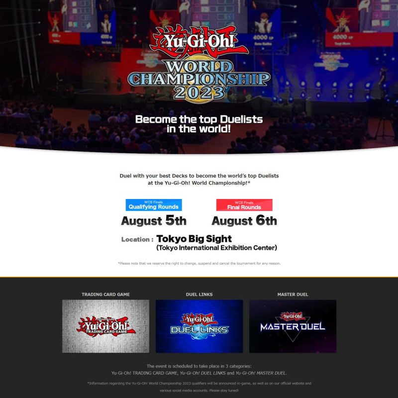 Yu-Gi-Oh! World Championship 2023 will take place on Aug 5-6 at the Tokyo Big Si...